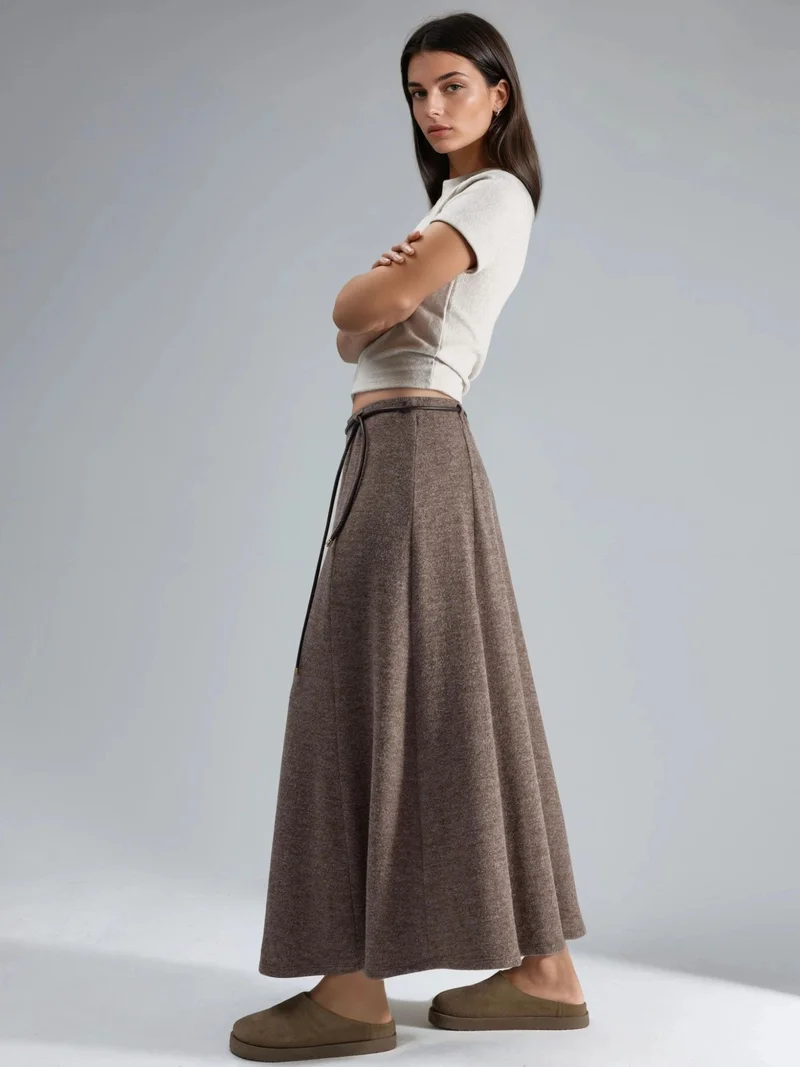 بوسيم BUSEM Textured Maxi Skirt with Tie Detail